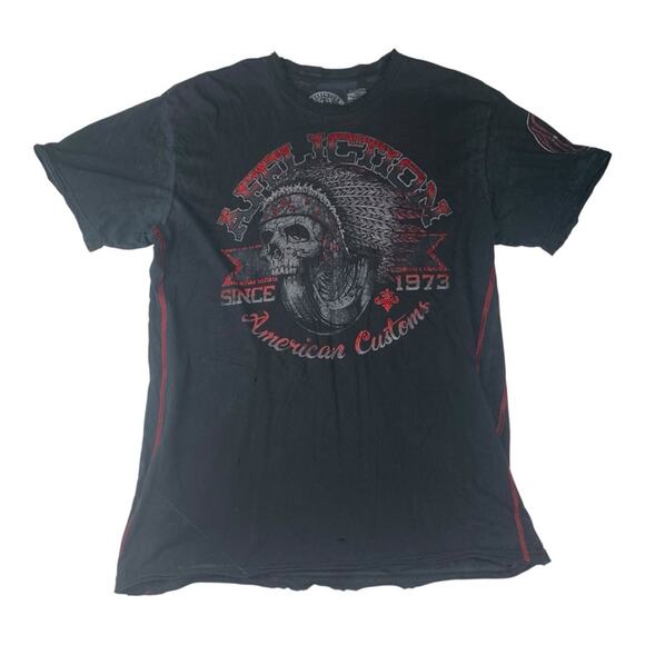 Affliction mens Xl chief head ultra distressed Black Red Graphic Tee  native y2k - Picture 1 of 11